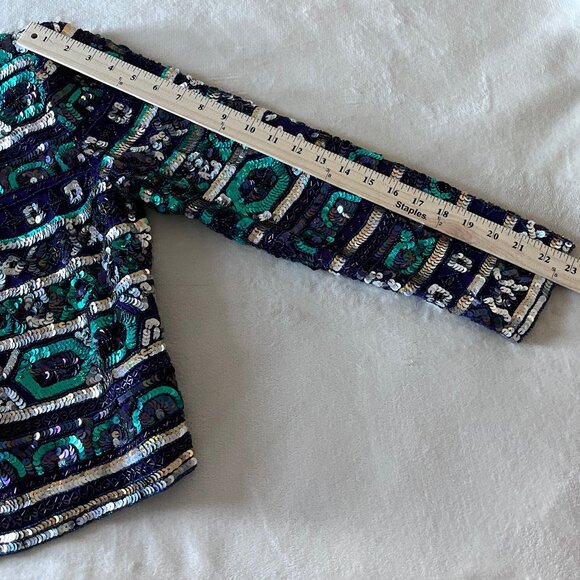 New Vtg Holiday Evening Cocktail Jacket M Retro Sequin Beaded - Picture 7 of 12
